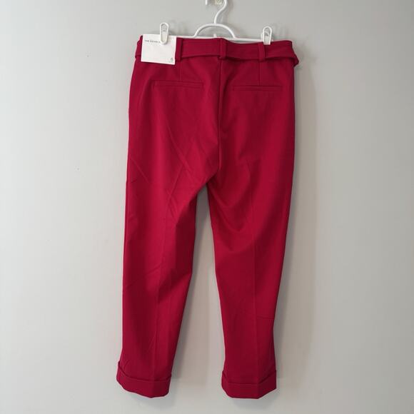 LOFT Devin Slim Pants Women's 8 Petite Red Tie Waist Straight Leg Stretch Cuffed - Picture 5 of 13